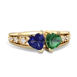 Lab Sapphire Heart To Heart 14K Yellow Gold ring R3342