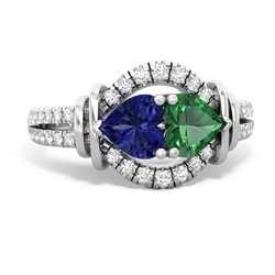 Lab Sapphire Art-Deco Keepsake 14K White Gold ring R5630