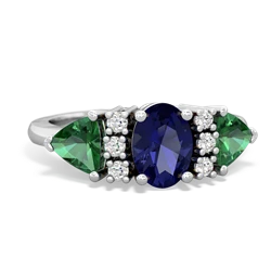 Lab Sapphire Antique Style Three Stone 14K White Gold ring R2186