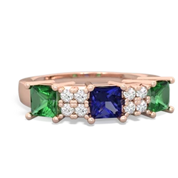 Lab Sapphire Three Stone Diamond Cluster 14K Rose Gold ring R2592