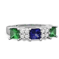 Lab Sapphire Three Stone Diamond Cluster 14K White Gold ring R2592