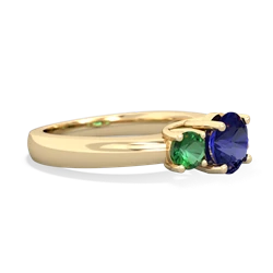 Lab Sapphire Three Stone Round Trellis 14K Yellow Gold ring R4018