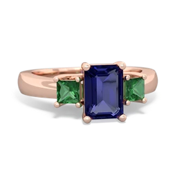 Lab Sapphire Three Stone Emerald-Cut Trellis 14K Rose Gold ring R4021