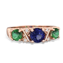 Lab Sapphire Hugs And Kisses 14K Rose Gold ring R5016