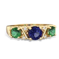 Lab Sapphire Hugs And Kisses 14K Yellow Gold ring R5016