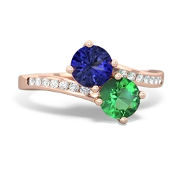 Lab Sapphire Channel Set Two Stone 14K Rose Gold ring R5303