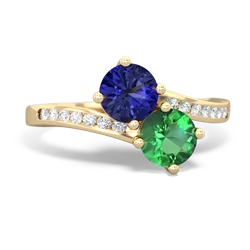 Lab Sapphire Channel Set Two Stone 14K Yellow Gold ring R5303