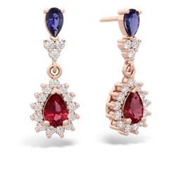 Lab Sapphire Halo Pear Dangle 14K Rose Gold earrings E1882