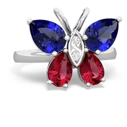 Lab Sapphire Butterfly 14K White Gold ring R2215