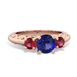 Lab Sapphire Art Deco Eternal Embrace Engagement 14K Rose Gold ring C2003