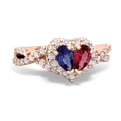 Lab Sapphire Diamond Twist 'One Heart' 14K Rose Gold ring R2640HRT