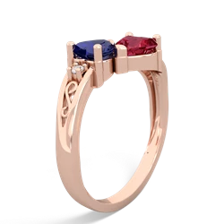 Lab Sapphire Snuggling Hearts 14K Rose Gold ring R2178