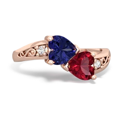 Lab Sapphire Snuggling Hearts 14K Rose Gold ring R2178