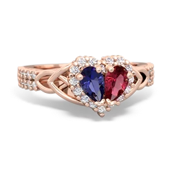 Lab Sapphire Celtic Knot Two Hearts As One 14K Rose Gold ring R2644HRT