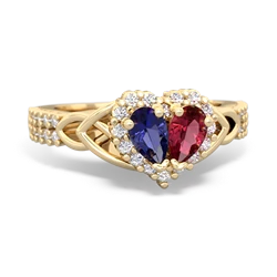 Lab Sapphire Celtic Knot Two Hearts As One 14K Yellow Gold ring R2644HRT