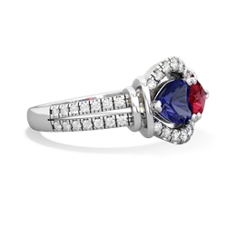 Lab Sapphire Art-Deco Keepsake 14K White Gold ring R5630