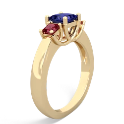 Lab Sapphire Three Stone Trellis 14K Yellow Gold ring R4015