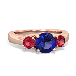 Lab Sapphire Three Stone Round Trellis 14K Rose Gold ring R4018