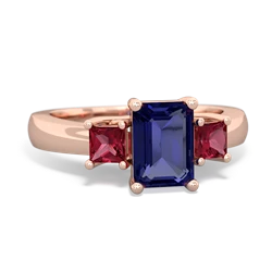 Lab Sapphire Three Stone Emerald-Cut Trellis 14K Rose Gold ring R4021