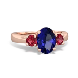 Lab Sapphire Three Stone Oval Trellis 14K Rose Gold ring R4024