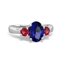 Lab Sapphire Three Stone Oval Trellis 14K White Gold ring R4024