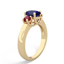 Lab Sapphire Three Stone Oval Trellis 14K Yellow Gold ring R4024