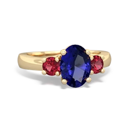 Lab Sapphire Three Stone Oval Trellis 14K Yellow Gold ring R4024