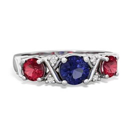 Lab Sapphire Hugs And Kisses 14K White Gold ring R5016