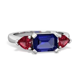 Lab Sapphire Three Stone 14K White Gold ring R5235