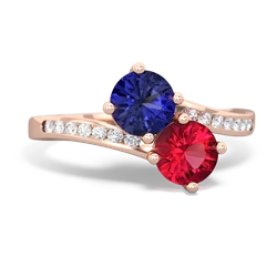 Lab Sapphire Channel Set Two Stone 14K Rose Gold ring R5303