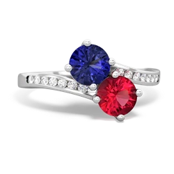 Lab Sapphire Channel Set Two Stone 14K White Gold ring R5303