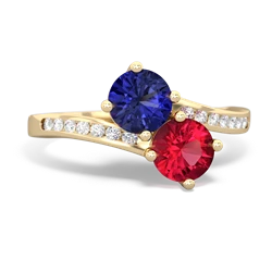 Lab Sapphire Channel Set Two Stone 14K Yellow Gold ring R5303