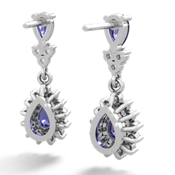 Lab Sapphire Halo Pear Dangle 14K White Gold earrings E1882