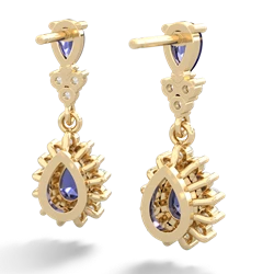 Lab Sapphire Halo Pear Dangle 14K Yellow Gold earrings E1882