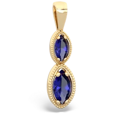 Lab Sapphire Antique-Style Halo 14K Yellow Gold pendant P5700