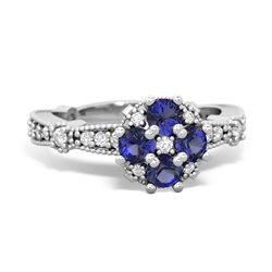 Lab Sapphire Sparkling Tiara Cluster 14K White Gold ring R26293RD