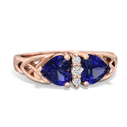 Lab Sapphire Celtic Knot Double Heart 14K Rose Gold ring R5040