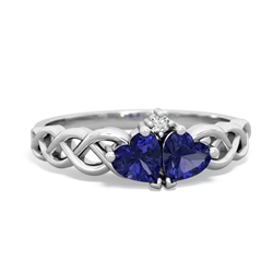 Lab Sapphire Heart To Heart Braid 14K White Gold ring R5870