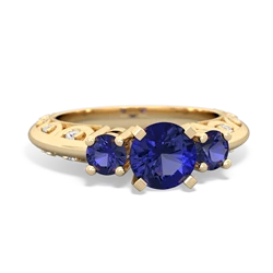 Lab Sapphire Art Deco Eternal Embrace Engagement 14K Yellow Gold ring C2003