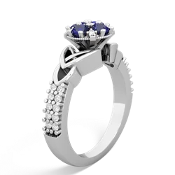 Lab Sapphire Celtic Knot Cluster Engagement 14K White Gold ring R26443RD