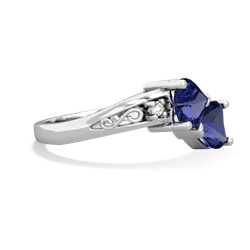 Lab Sapphire Snuggling Hearts 14K White Gold ring R2178