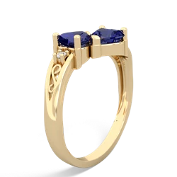 Lab Sapphire Snuggling Hearts 14K Yellow Gold ring R2178