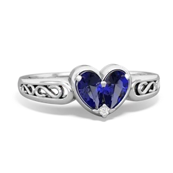 Lab Sapphire Filligree 'One Heart' 14K White Gold ring R5070