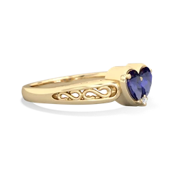 Lab Sapphire Filligree 'One Heart' 14K Yellow Gold ring R5070