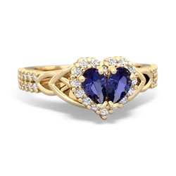 Lab Sapphire Celtic Knot Two Hearts As One 14K Yellow Gold ring R2644HRT