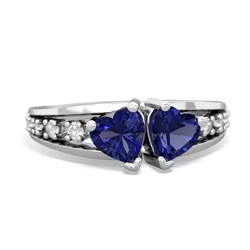 Lab Sapphire Heart To Heart 14K White Gold ring R3342