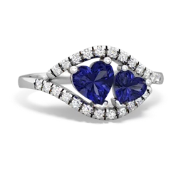 Lab Sapphire Mother And Child 14K White Gold ring R3010