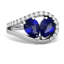 Lab Sapphire Nestled Heart Keepsake 14K White Gold ring R5650