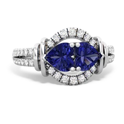 Lab Sapphire Art-Deco Keepsake 14K White Gold ring R5630