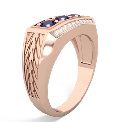 Aquamarine Three Stone Tire Tread Men's 14K Rose Gold ring R0520